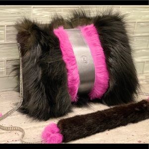 FENDI monster black fur cross body handbag